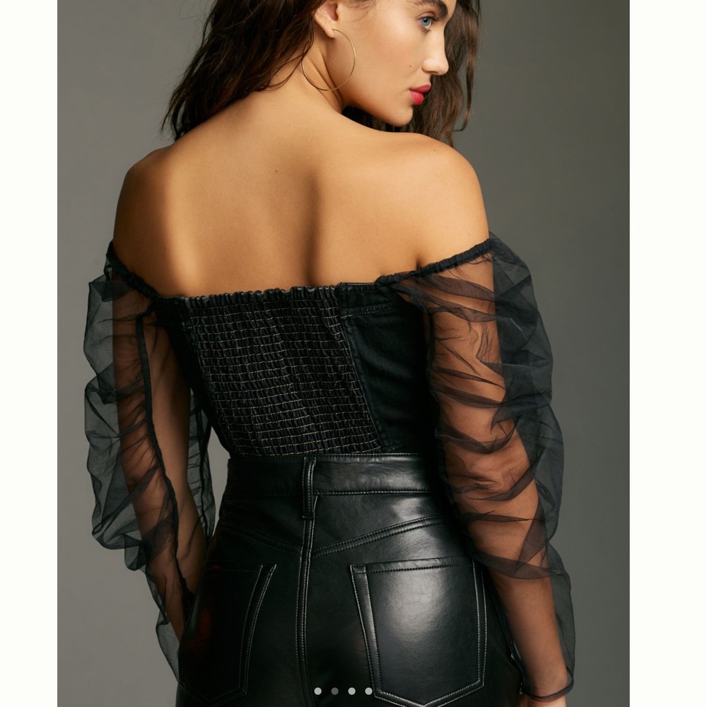 Anthropologie Off The Shoulder Blouse Pilcro Moto Puff Sleeve New Small Black